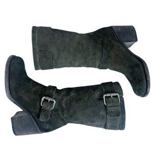 Vera Wang Lavender Cameron Double Buckle Boot Olive Green Suede Size 7 Moto